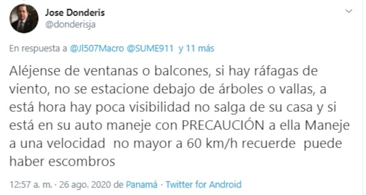 Reportan fuertes ráfagas de viento y lluvia en Panamá. Precaución