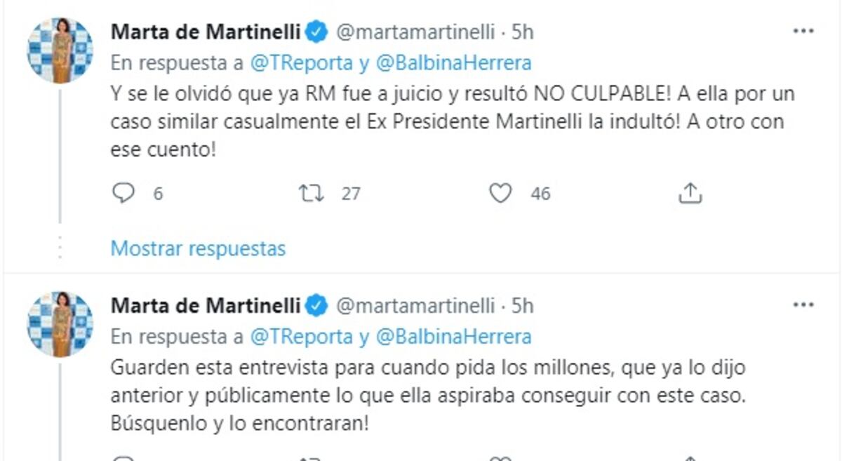‘Quédate con tu dinero, Ricardo Martinelli’. Balbina no se deja. Asegura que no quitará su acusación. Marta riposta. Video