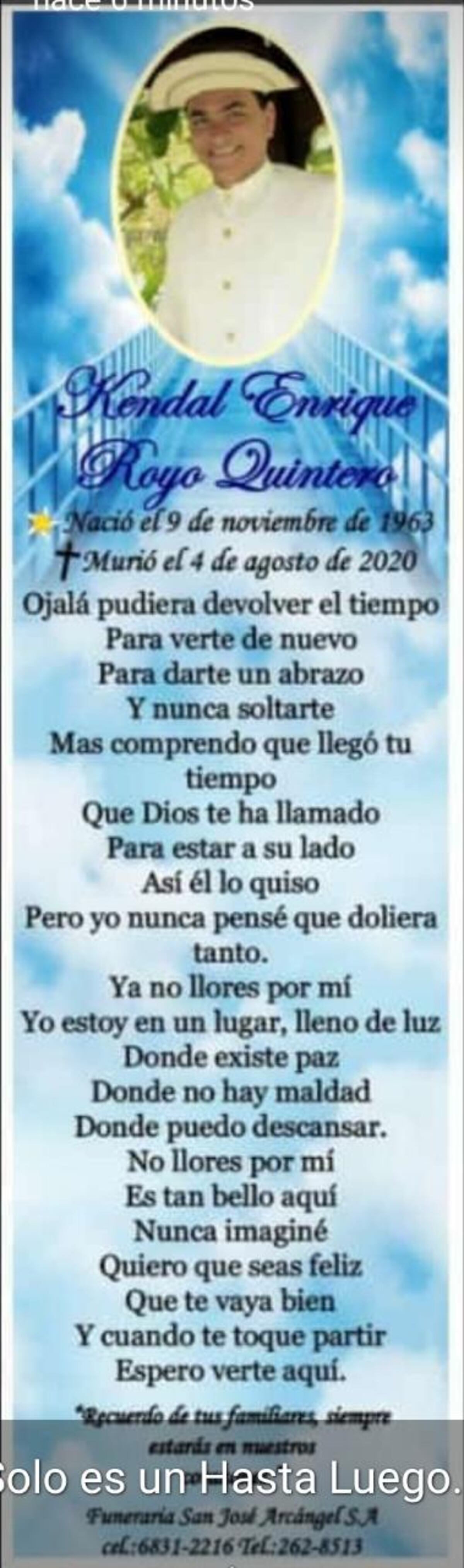 Hijo de Kendal Royo habla en las exequias ante las cenizas de su papá. Hermosa despedida. Video
