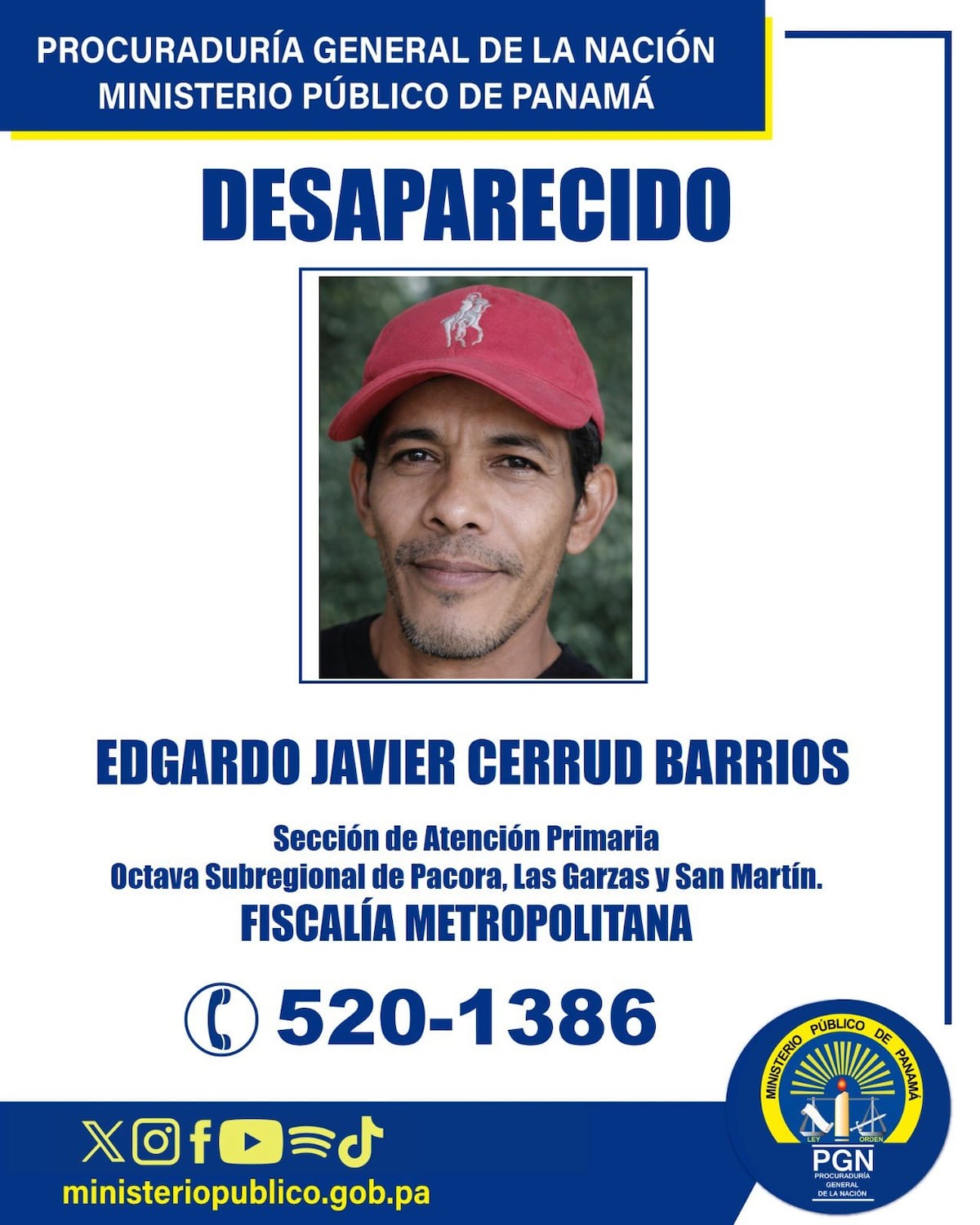 Buscan a Edgardo Cerrud, desaparecido en Pacora desde el 23 de enero