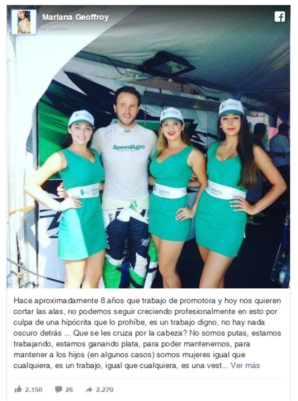 'Es un trabajo digno' asegura modelo tras decisión de sacarlas del Fórmula 1