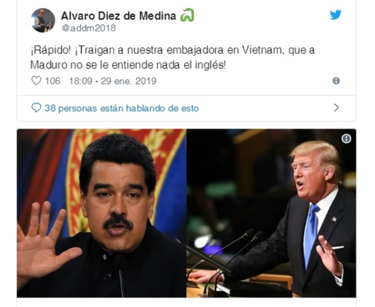 'Hands off de Venezuela de inmediati'. Se burlan del inglés de Maduro