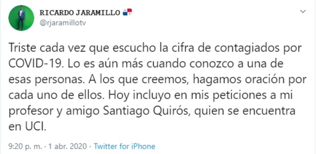 Periodista en estado delicado en cuidados Intensivos por Covid-19, confirma Martinelli