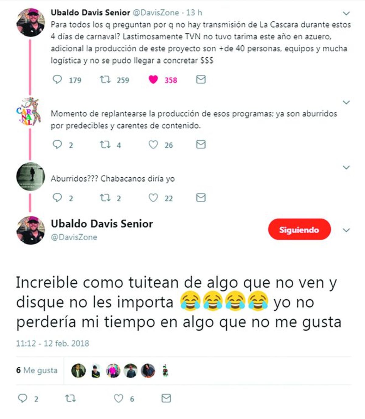 Ubaldo Davis aclara  porque no hubo transmisión de La Cáscara en carnavales 