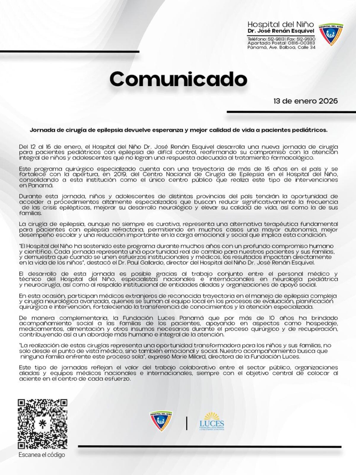 Niños con epilepsia reciben cirugías especializadas hasta el 16 de enero