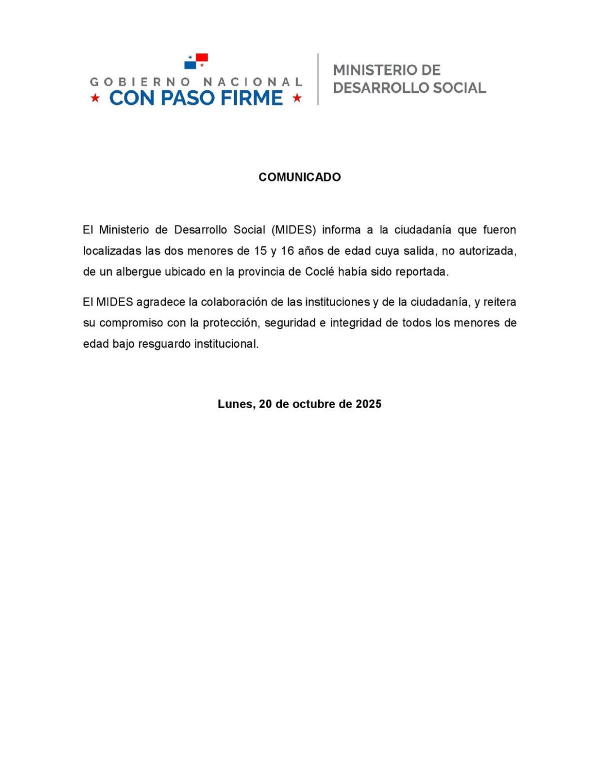Localizan a las dos menores que habían salido sin autorización de albergue en Coclé