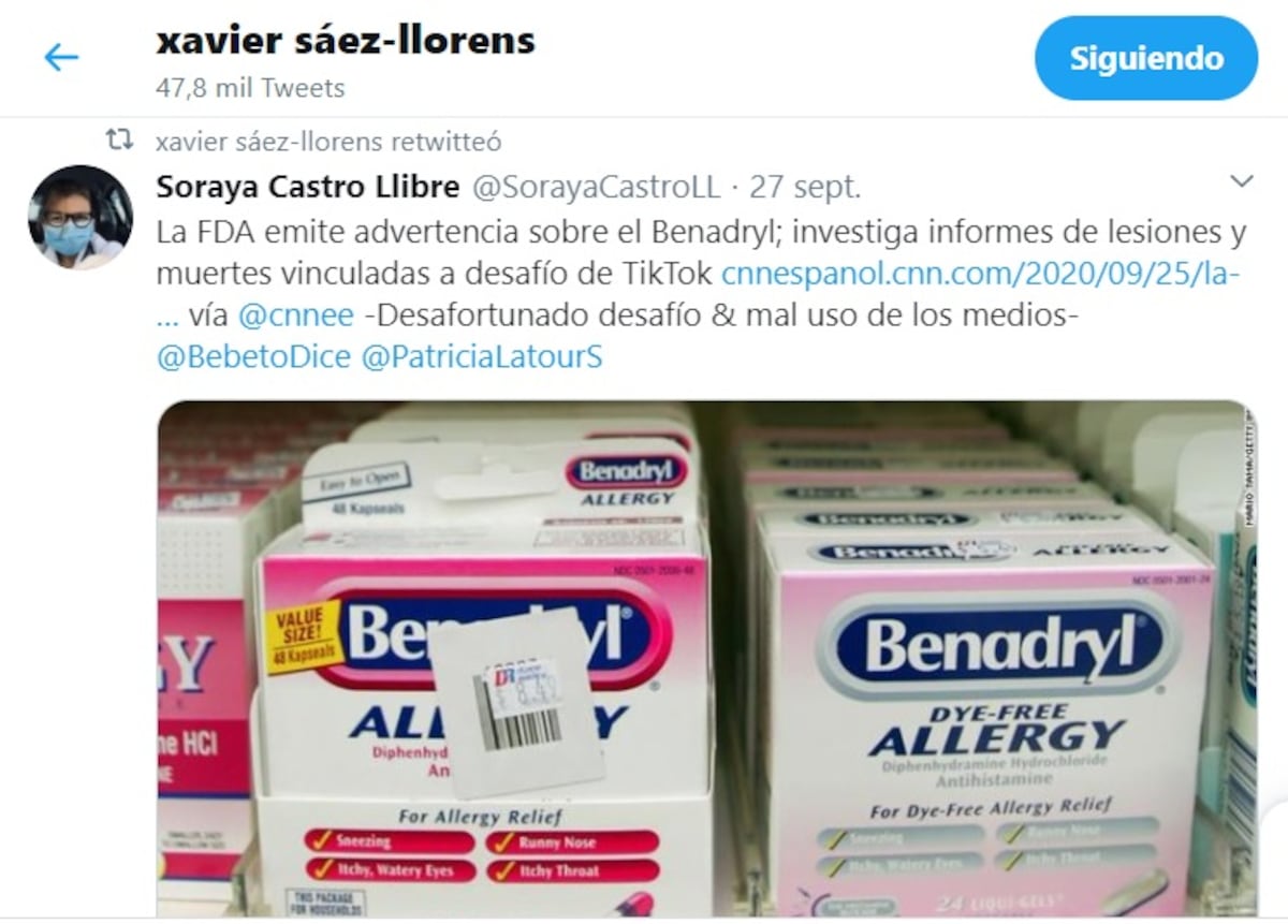 Alertan en Panamá sobre mortal reto con Benadryl en TikTok. El challenge parece ya haber cobrado vidas. El Dr. Sáez Llorens se hizo eco de la advertencia. Video
