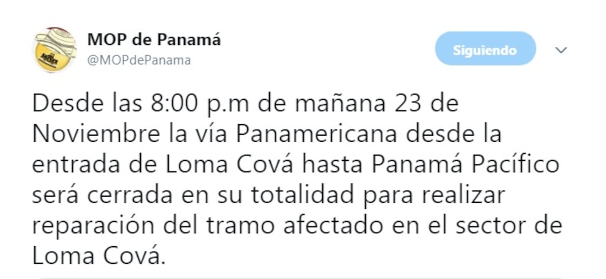 Precaución.Hundimiento en Vía Loma Cová.Cierre total desde Arraiján este viernes