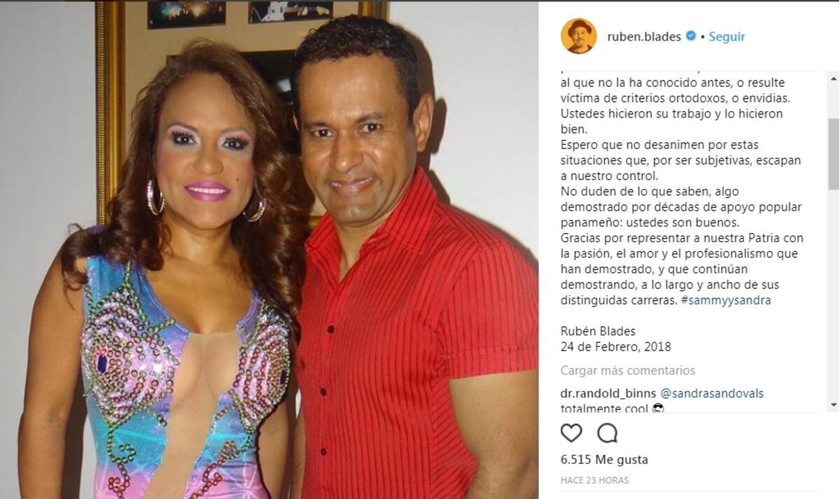 Rubén Blades le manda sus respetos a los Sandoval y les pide no se desanimen