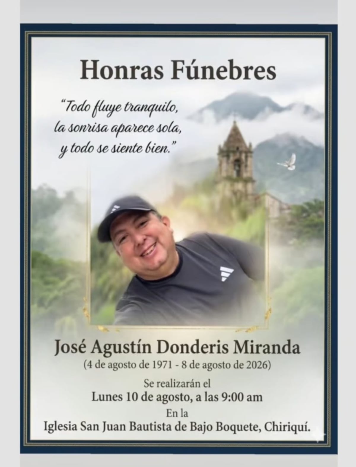Honras fúnebres de José Agustín Donderis serán este lunes en Bajo Boquete