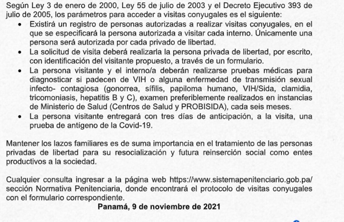 Para vacunados. Reinicia proceso de visitas conyugales en los centros penitenciarios 