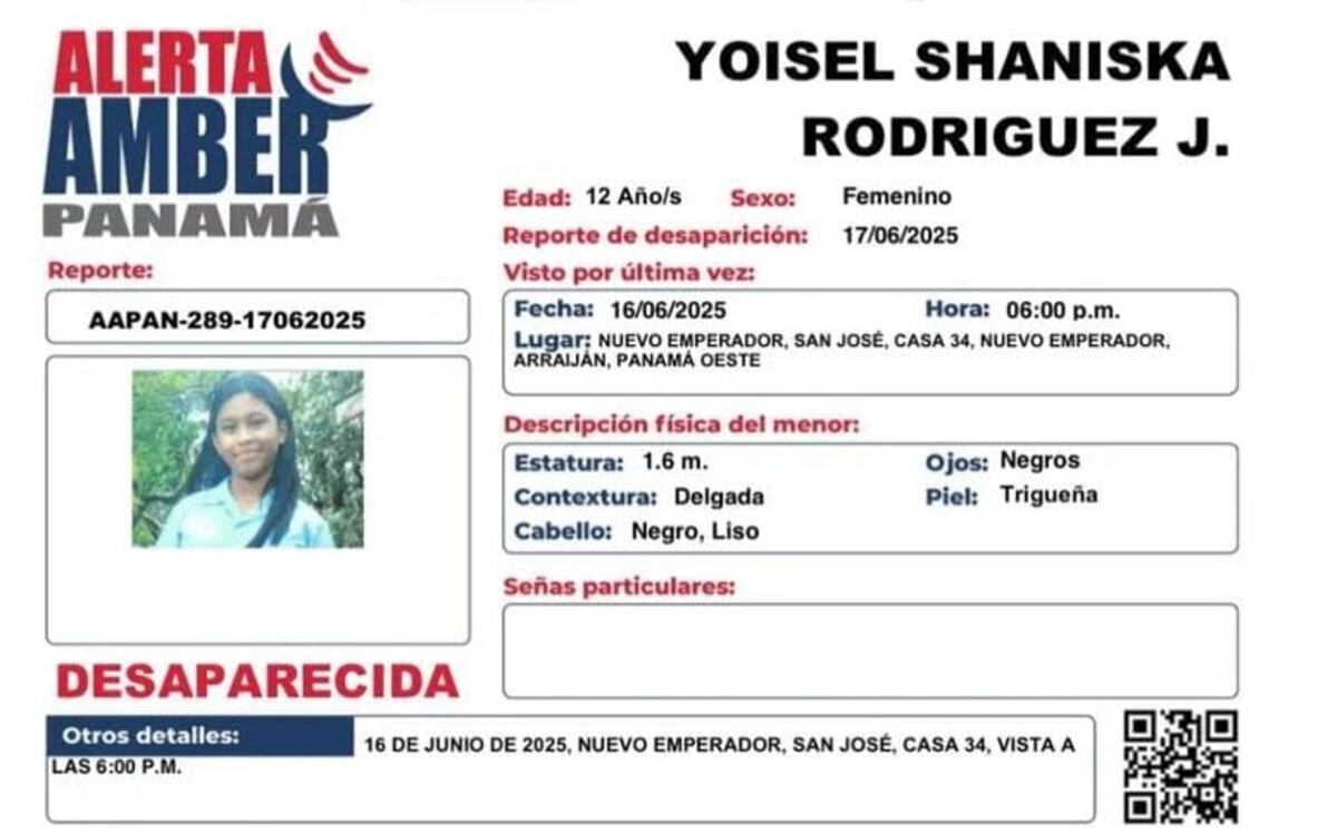 Alerta total en Arraiján: Buscan a menor desaparecida en Nuevo Emperador