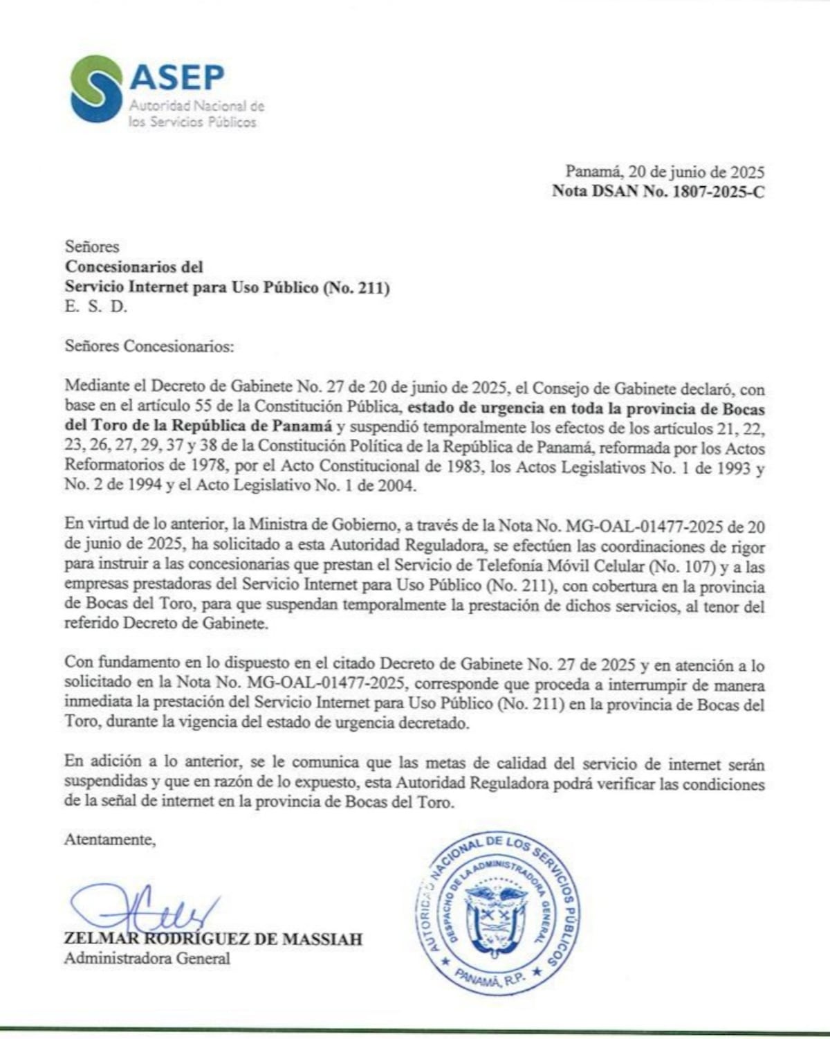 Suspenden Internet en Bocas del Toro tras declarar estado de urgencia