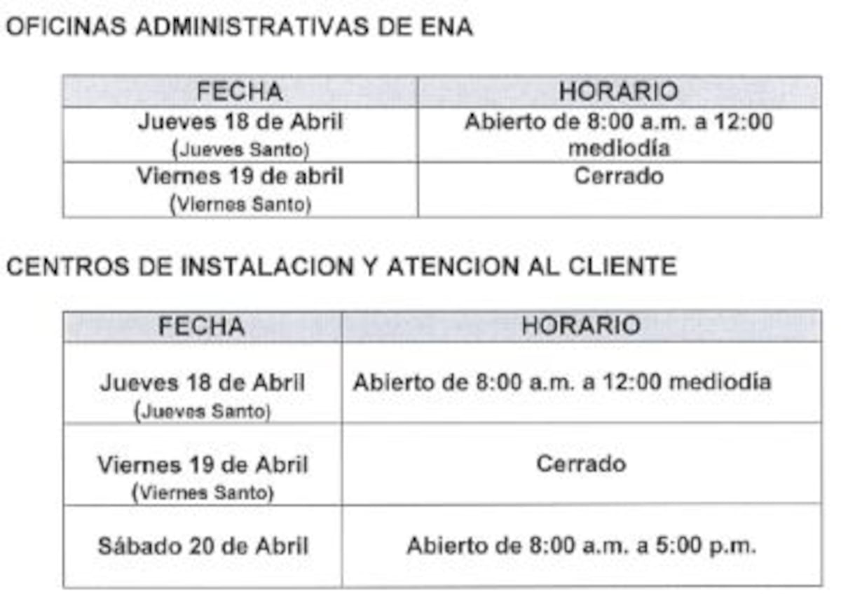 Tome nota. Horarios de las oficinas de ENA durante Semana  Santa