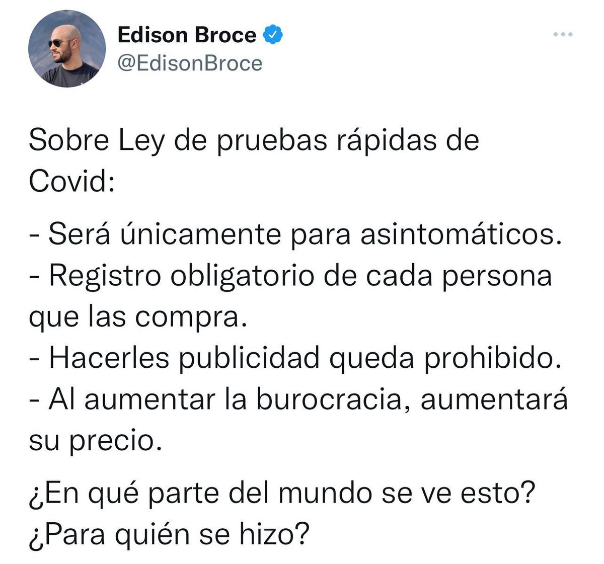 Diputado independiente, Edison Broce, da positivo a covid-19. ‘Había logrado esquivarlo, pero me alcanzó’