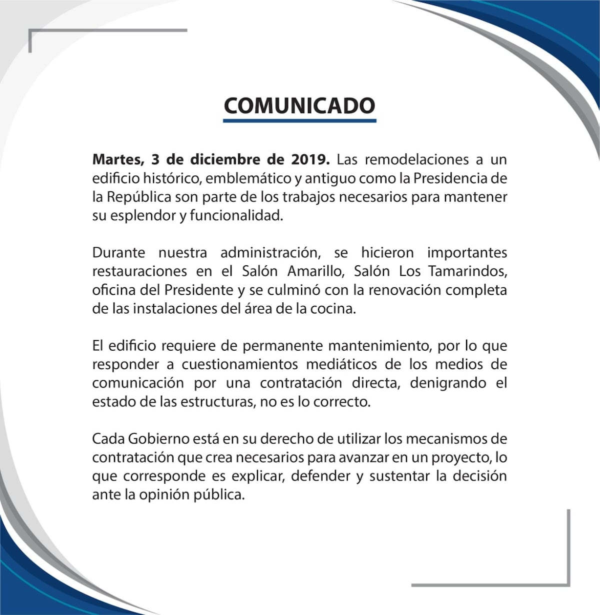 Varela le responde a Nito sobre el revuelo por millonarias remodelaciones en el Palacio de las Garzas