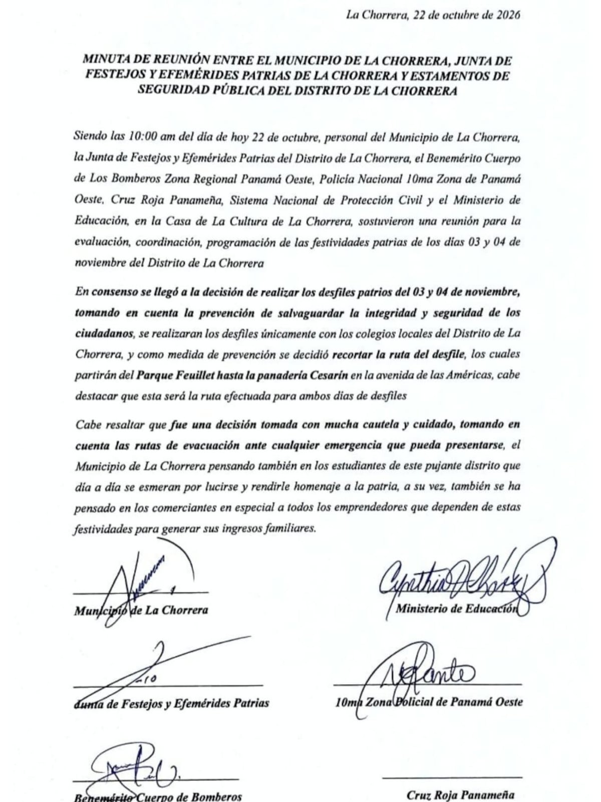 ¡Sí habrá desfiles patrios en La Chorrera! Recortan la ruta y solo participarán colegios del distrito