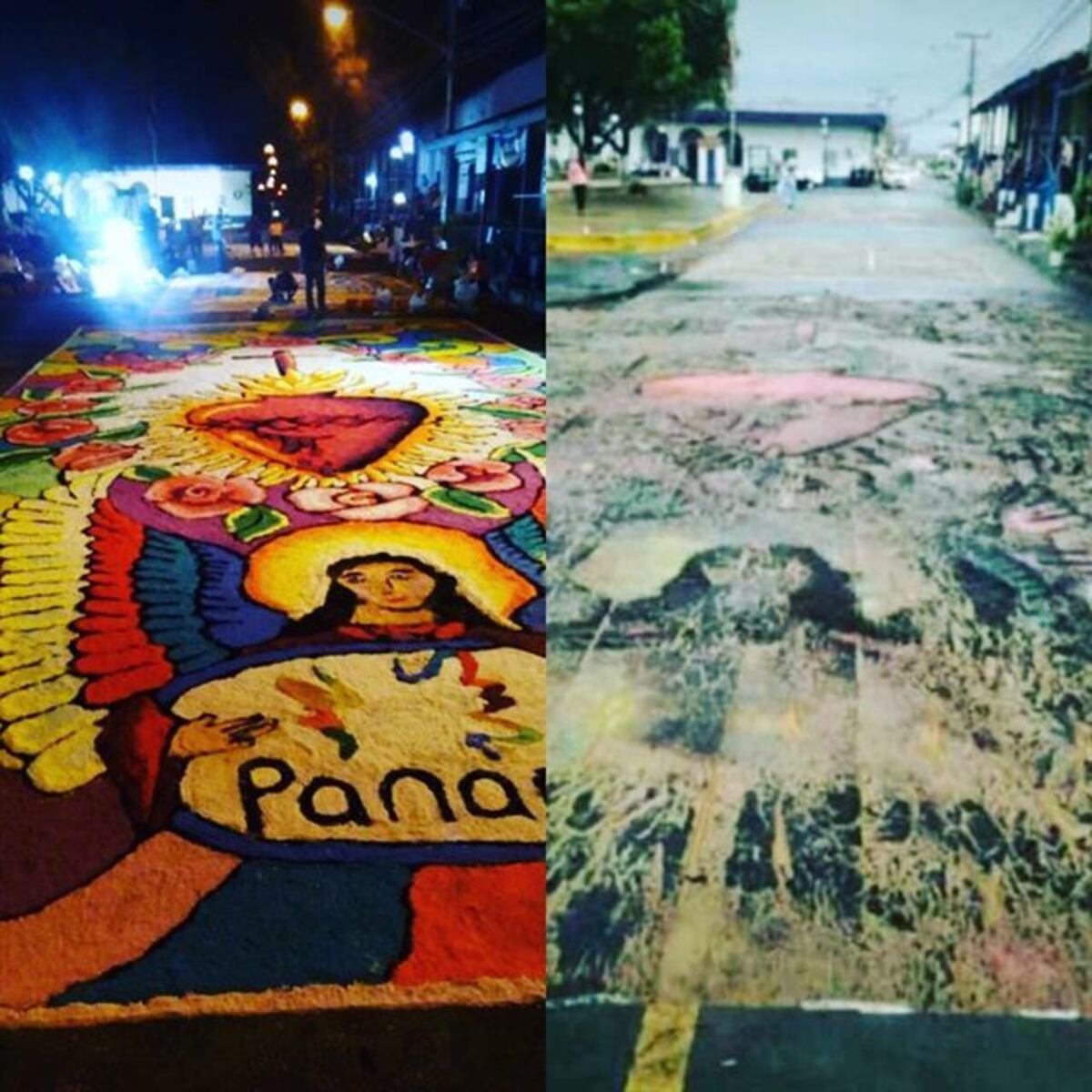 La lluvia arruina las 18 alfombras del Corpus Christi que se celebra en La Villa