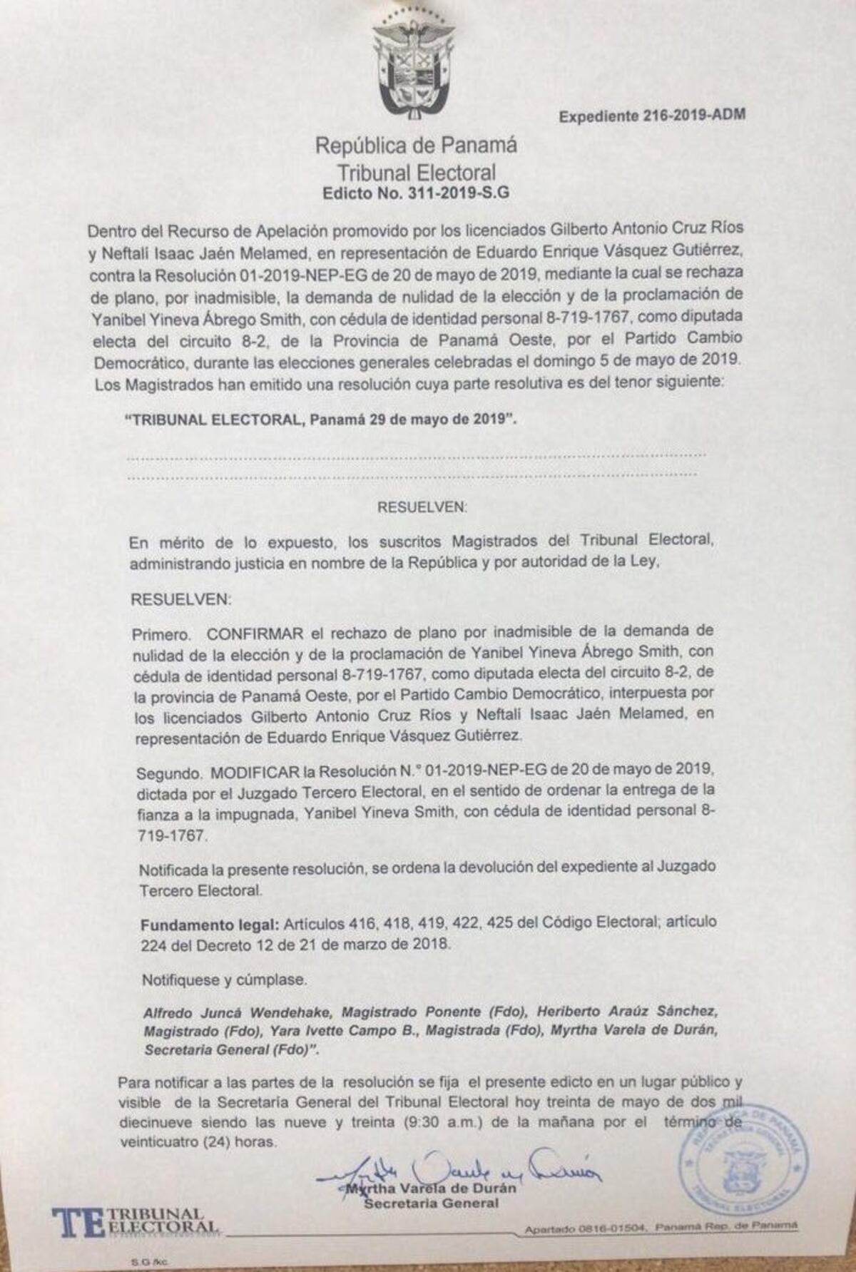Reiteran rechazo a impugnación contra Yanibel Ábrego