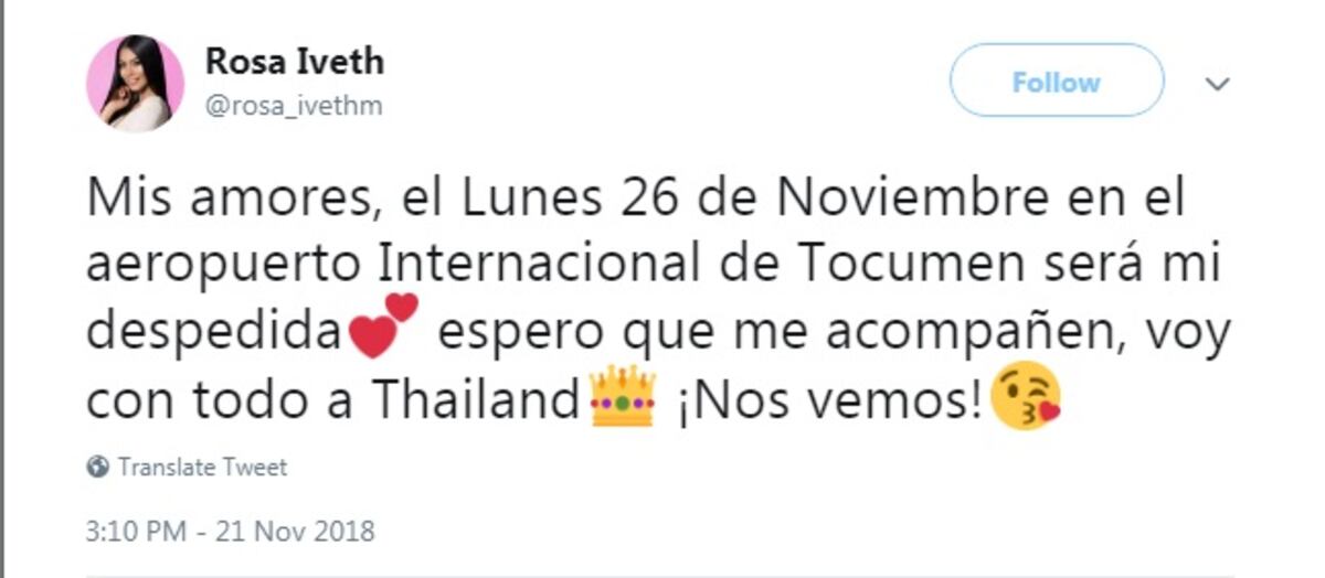 Rosa Montezuma invita a sus seguidores a que la despidan en Tocumen