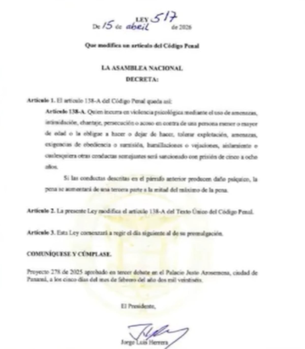 ¡Mano dura en Panamá! 5 a 8 años de cárcel por violencia psicológica contra adultos y menores