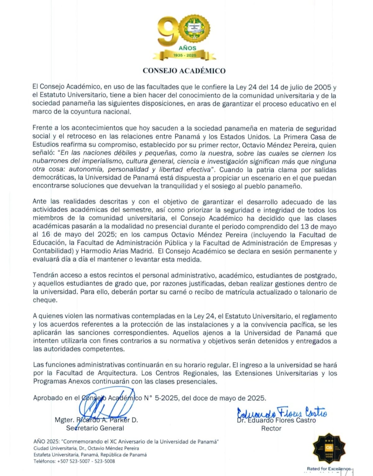 ¡Clases suspendidas! Universidad de Panamá se va virtual por seguridad hasta el 16 de mayo