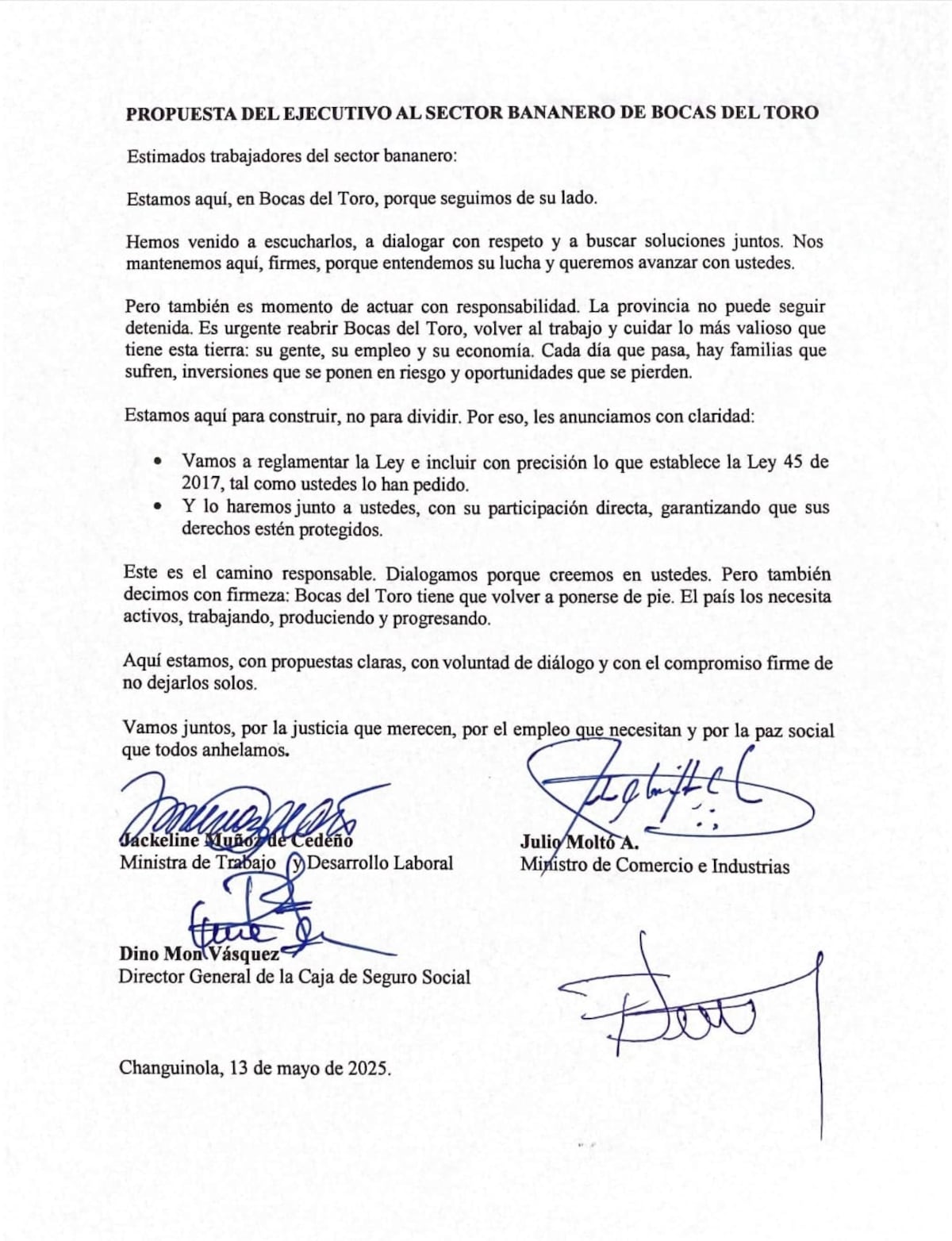 Gobierno ofrece reglamentar la Ley 45 y pide reabrir Bocas del Toro: ‘No podemos seguir detenidos’
