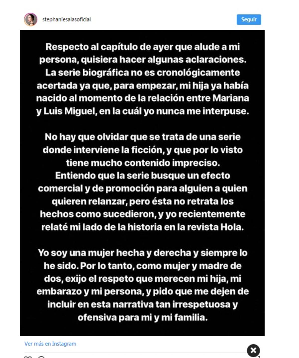 Stephanie Salas está indignada sobre el rol dado en la serie de Luis Miguel