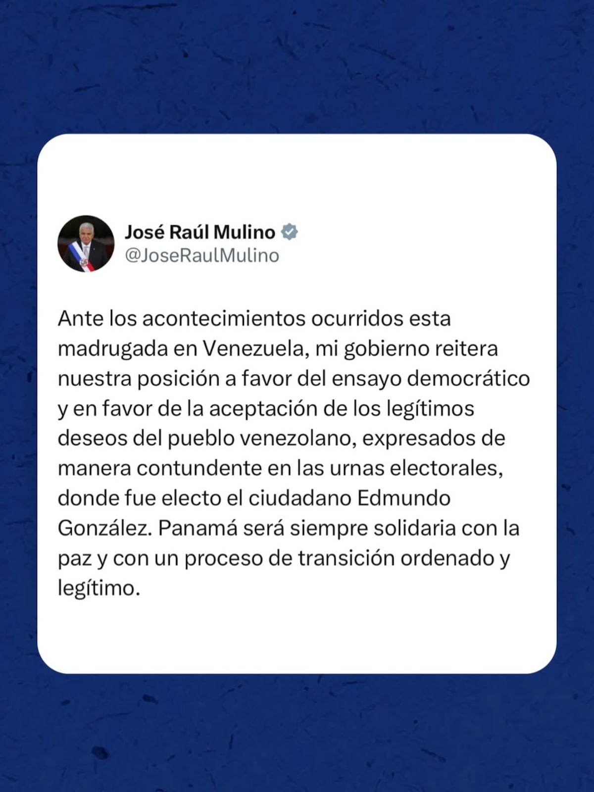 Presidente Mulino no reconoce a Delcy Rodríguez como presidenta de Venezuela