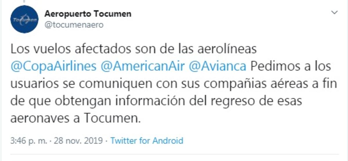 Por mal tiempo. Desvían aviones del Aeropuerto Internacional de Tocumen