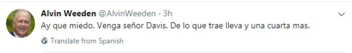 Alvin Weeden reta a Davis a que lo demande y vincula al cascaroso con el CD