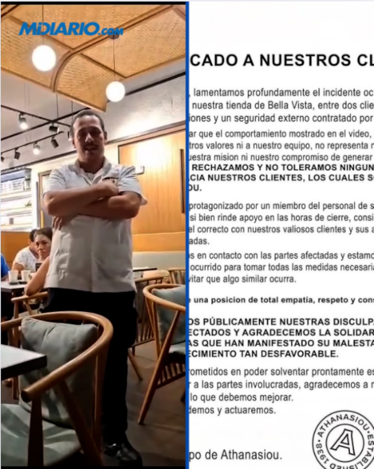 Athanasiou ofrece disculpas tras incidente con clientes en sucursal de Bella Vista