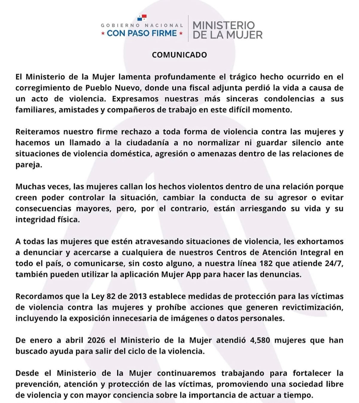 Muerte de fiscal: Policía investiga como violencia doméstica; Ministerio de la Mujer llama a denunciar y SENAFRONT expresa condolencias