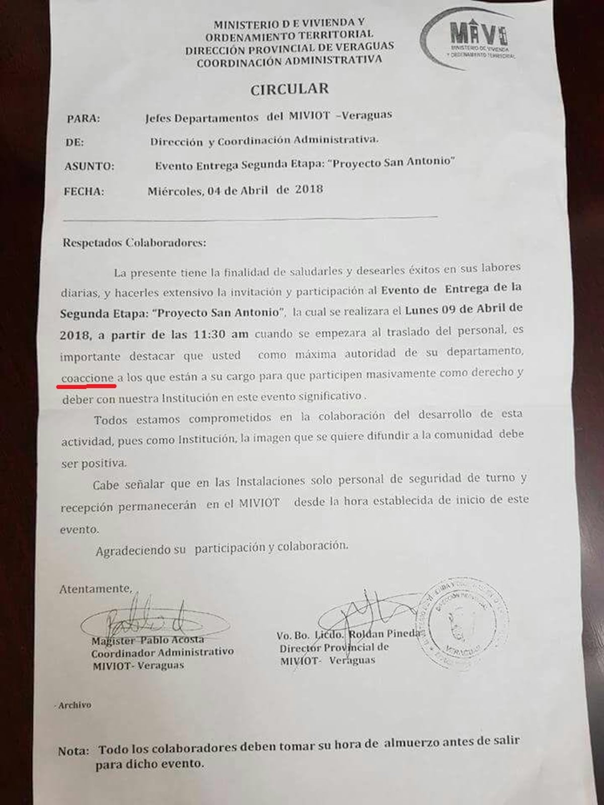 ¡ESCÁNDALO! En el Miviot de Veraguas tras 'coaccionar' a funcionarios