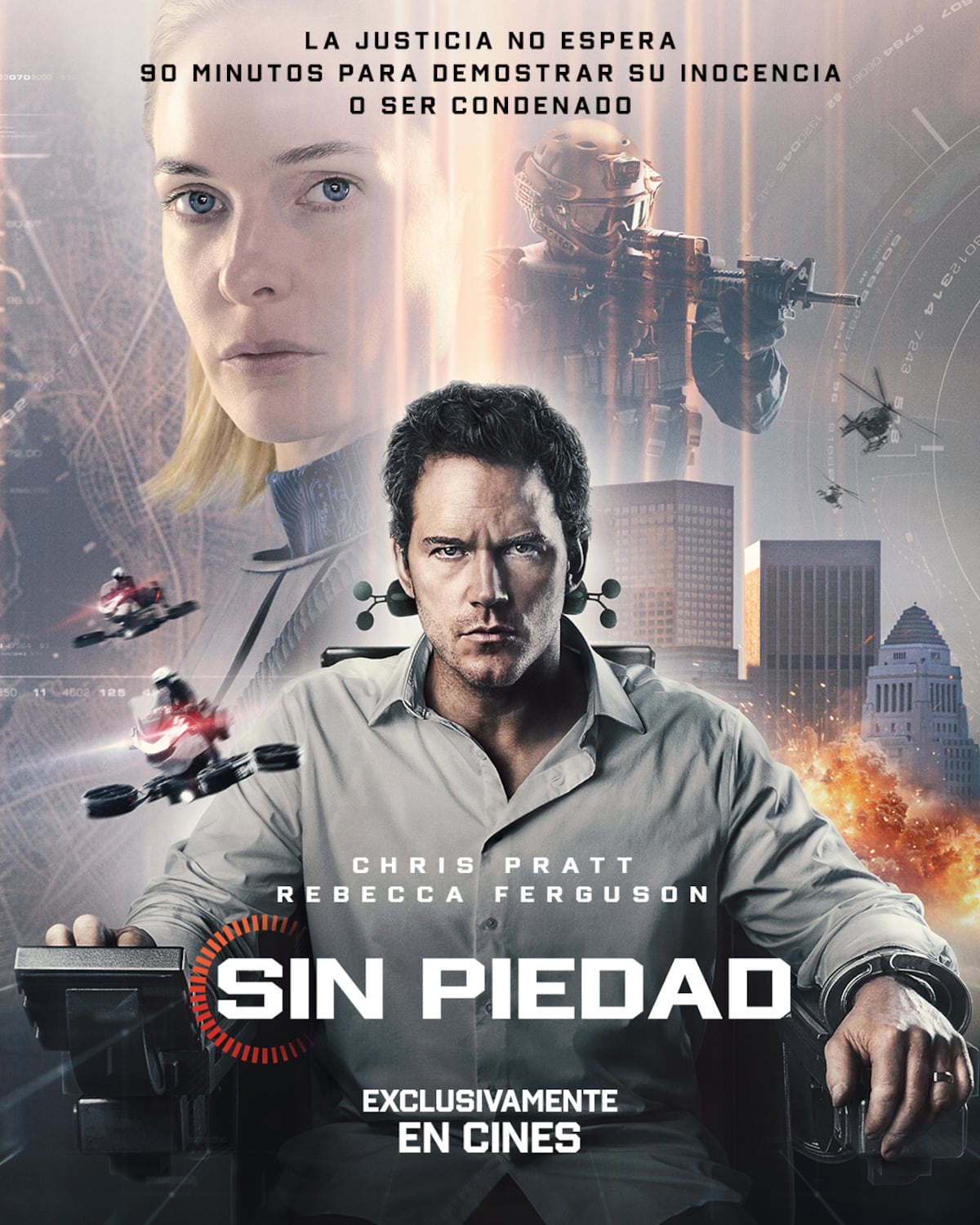 Chris Pratt enfrenta una justicia sin humanos en ‘Sin Piedad’