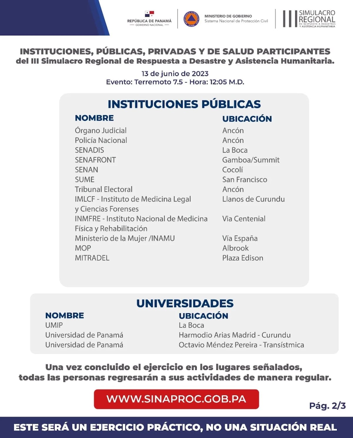 Martes 13, día de simulacro de emergencias. Un terremoto es el primer evento. Chequee únicos colegios, empresas e instituciones participantes