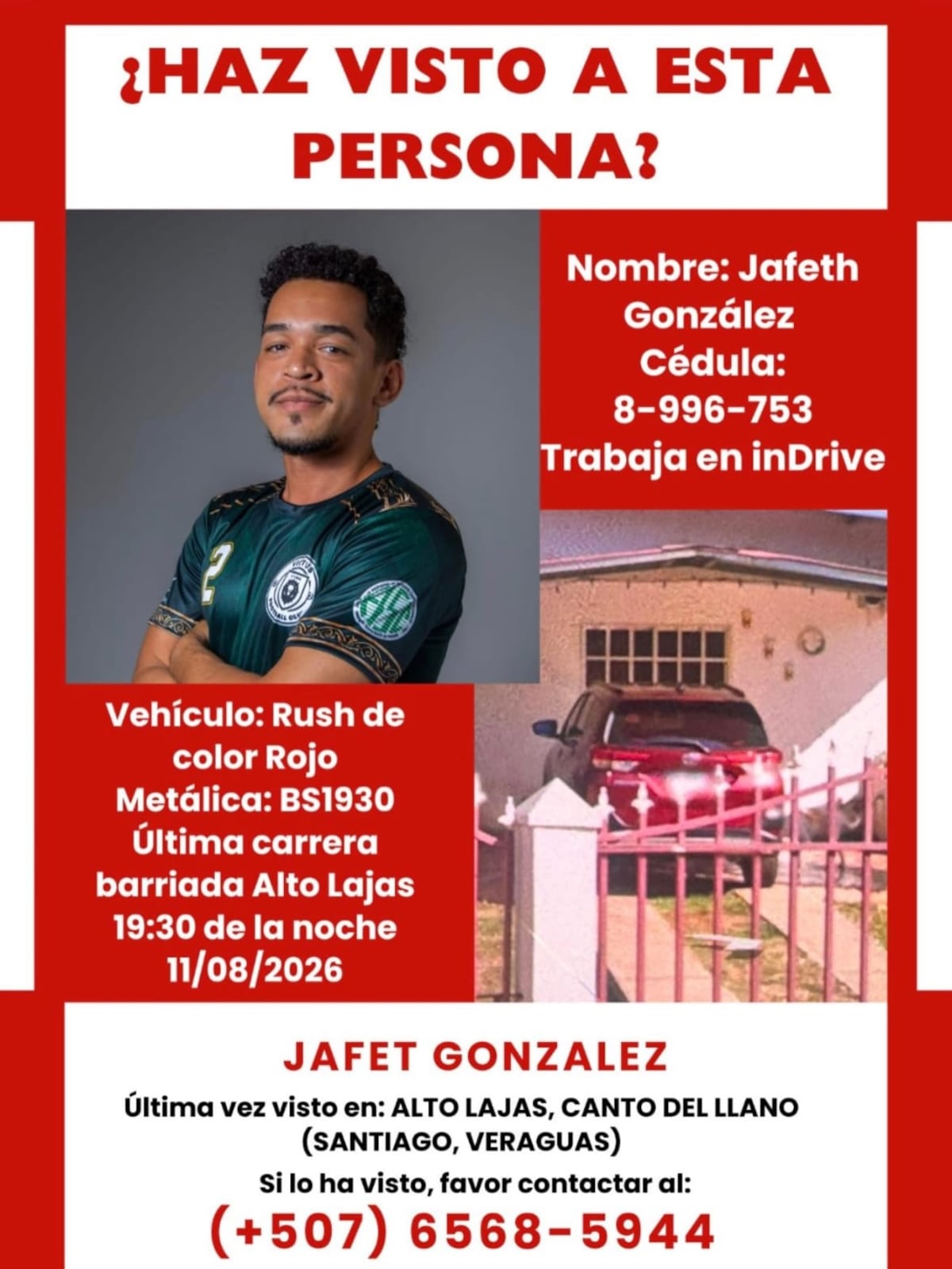 Hallan abandonado el auto de Jafeth, joven desaparecido en Veraguas