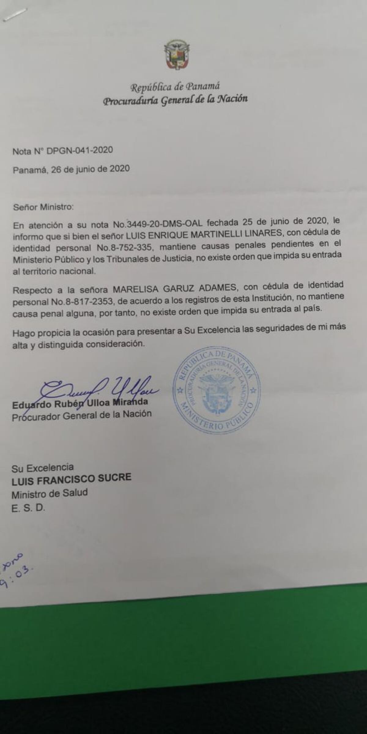 Ministerio Público no autorizó vuelo humanitario a los hijos del ex presidente Martinelli  
