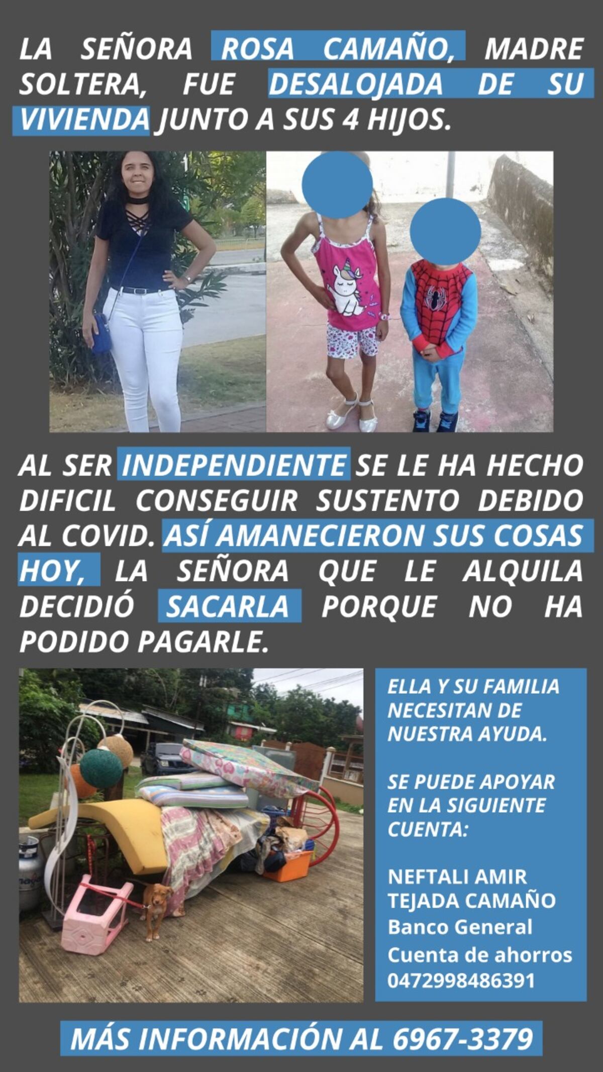 Madre y sus cuatro hijos son desalojados de un cuarto de alquiler. Video