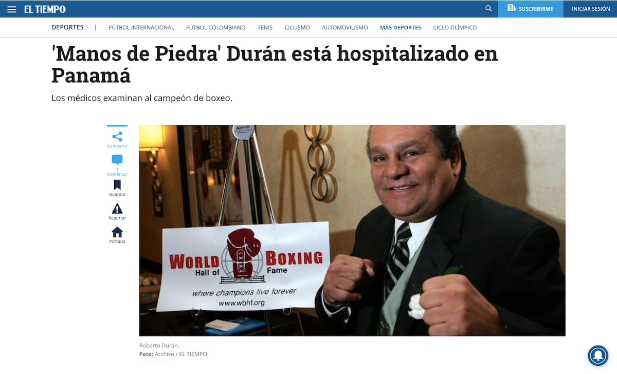 Medios internacionales reportan el contagio de Roberto Durán +Galería