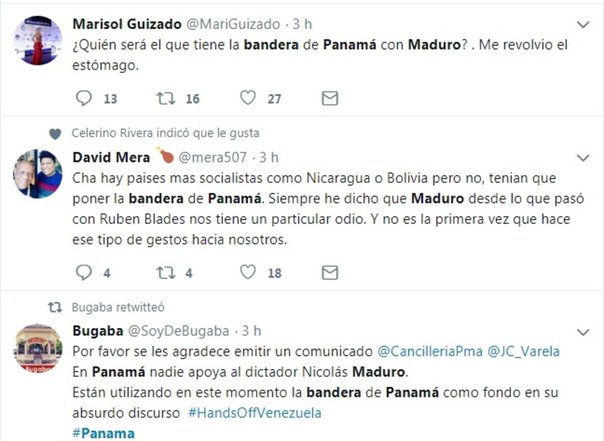 Indignación.  Ey, ey,ey.Bandera de Panamá en el discurso de Maduro causa revuelo