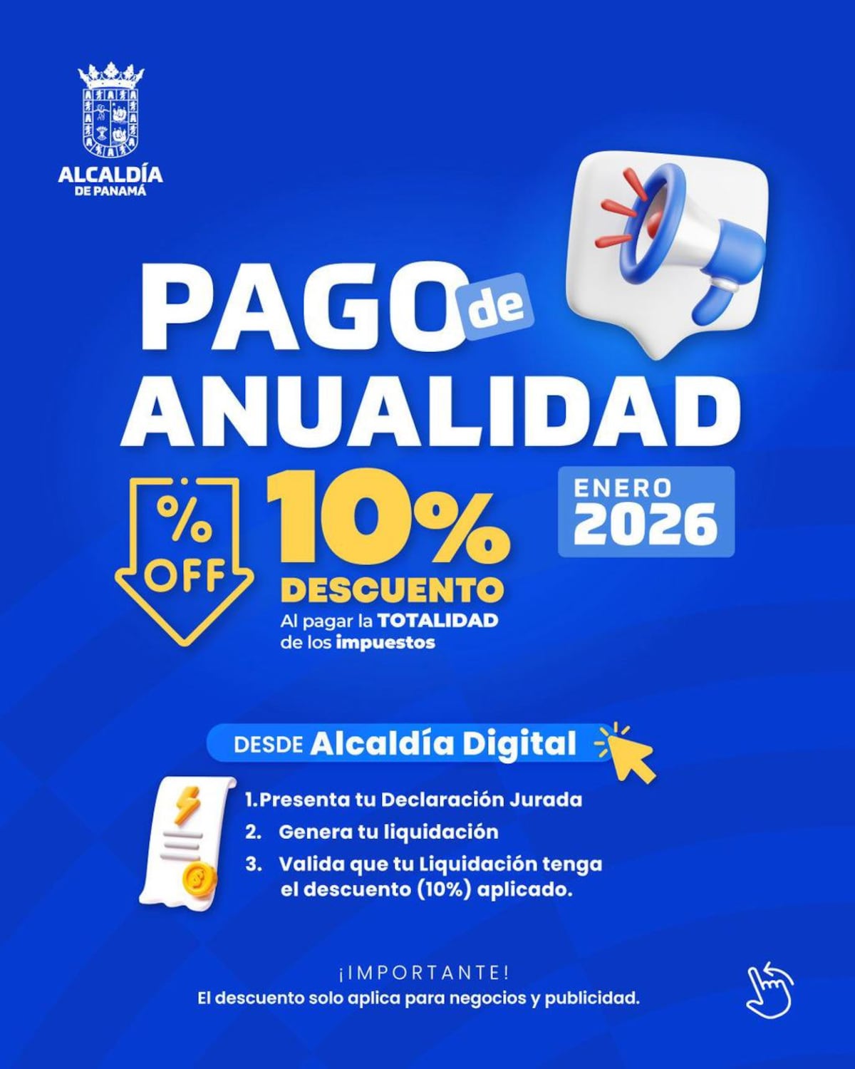Alcaldía de Panamá ofrece 10% de descuento en pago de anualidad de impuestos municipales