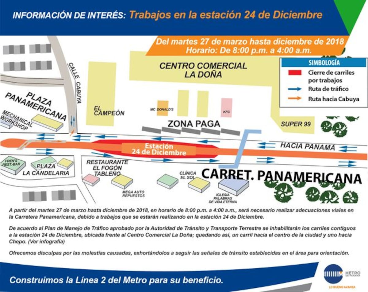 Cierre de vía afectará a Brisas del Golf este jueves 