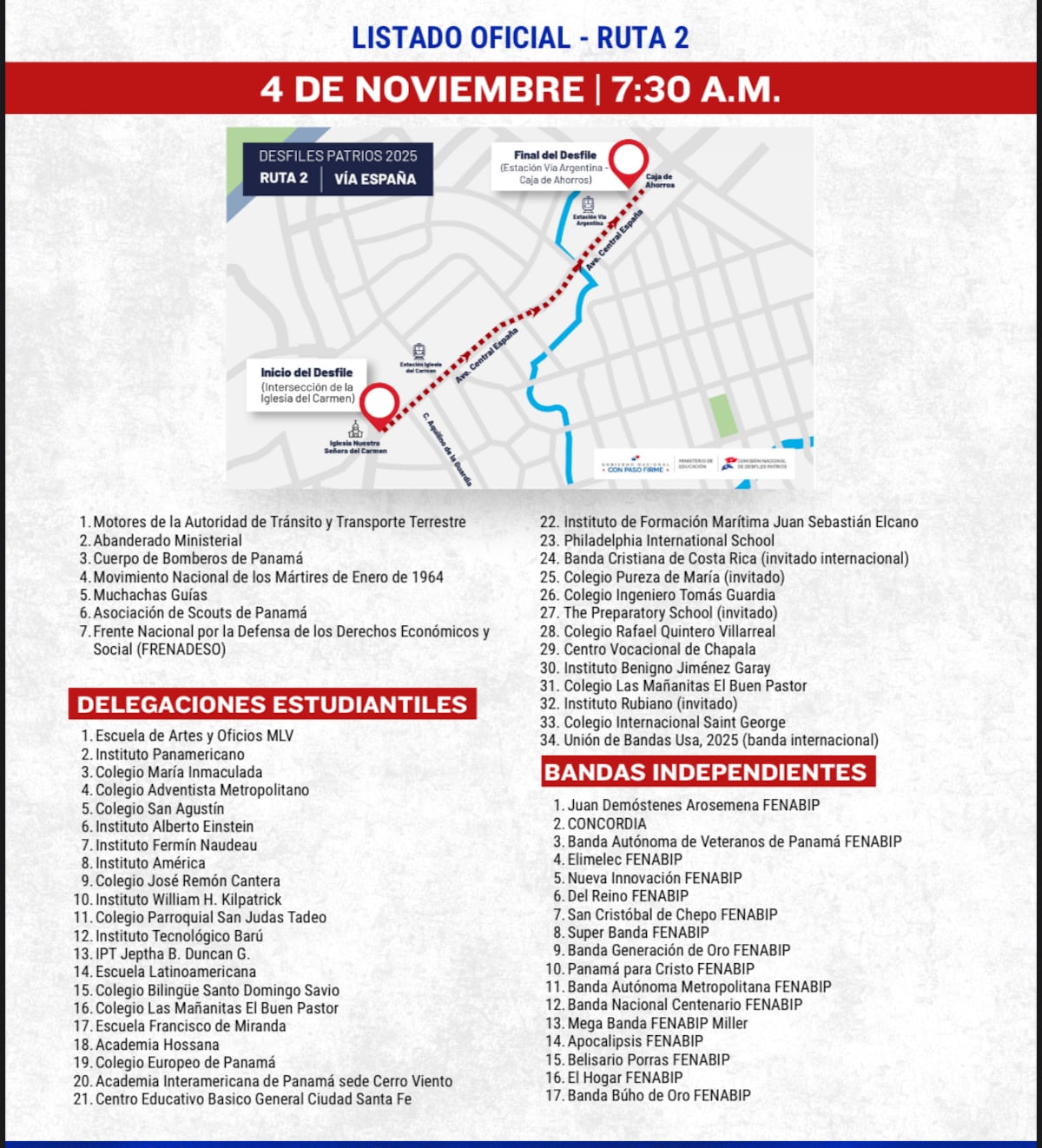 ¡Todo listo pa’l desfile del 4 de noviembre! Mira las rutas, horarios y quiénes van a marchar