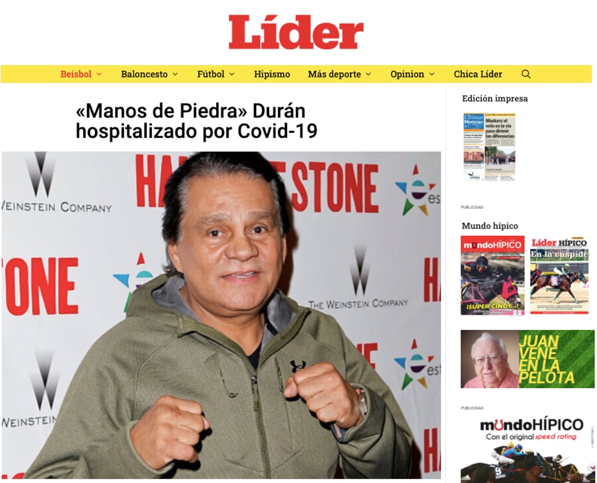 Medios internacionales reportan el contagio de Roberto Durán +Galería