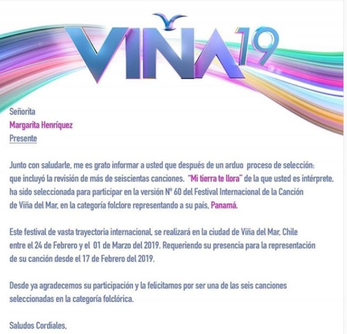 Ahora el turno de representarnos en Viña del Mar es de Margarita Henríquez