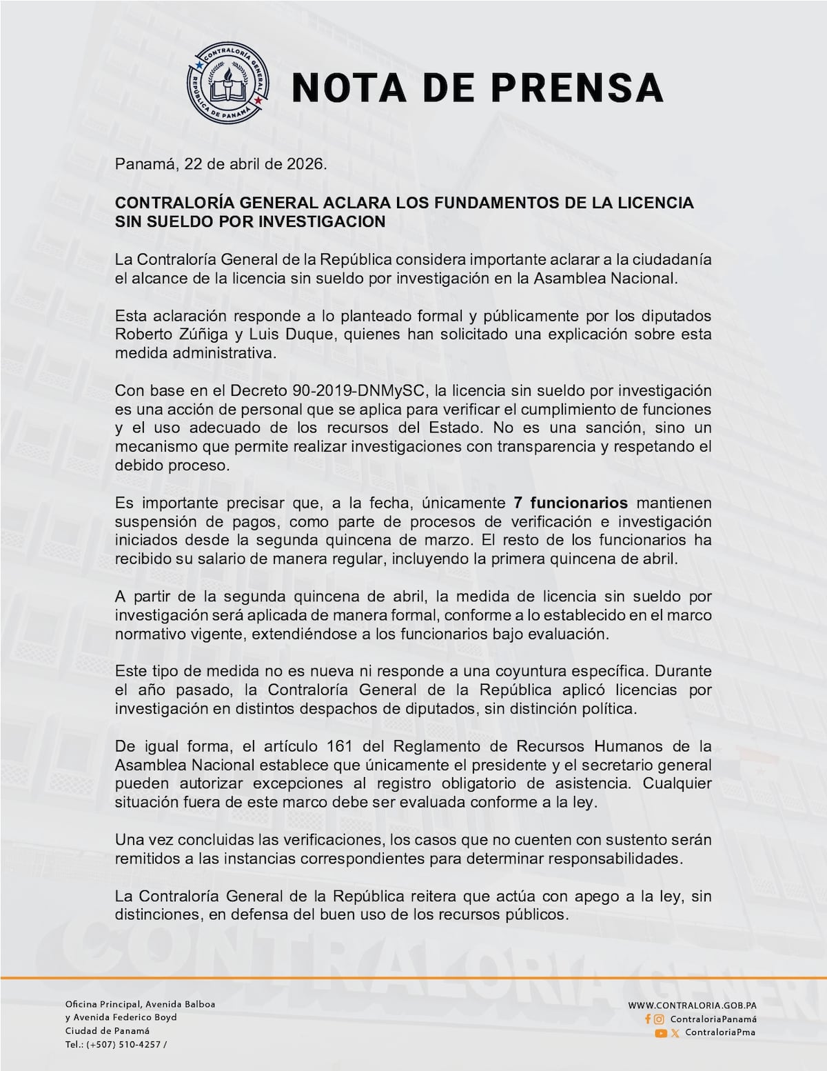 Choque político: Contraloría responde a coalición Vamos por suspensión de salarios a funcionarios