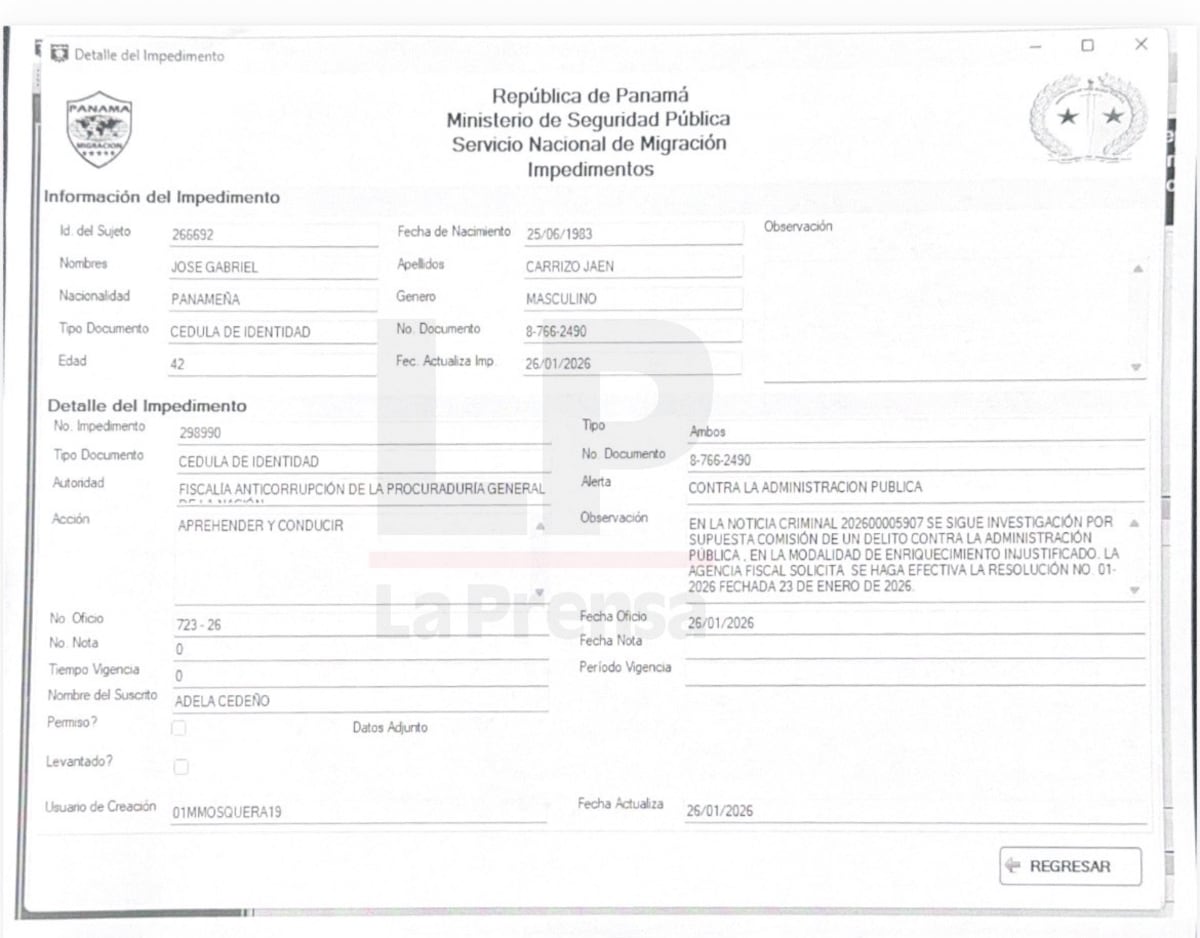 Ordenan la aprehensión del exvicepresidente José Gabriel Carrizo