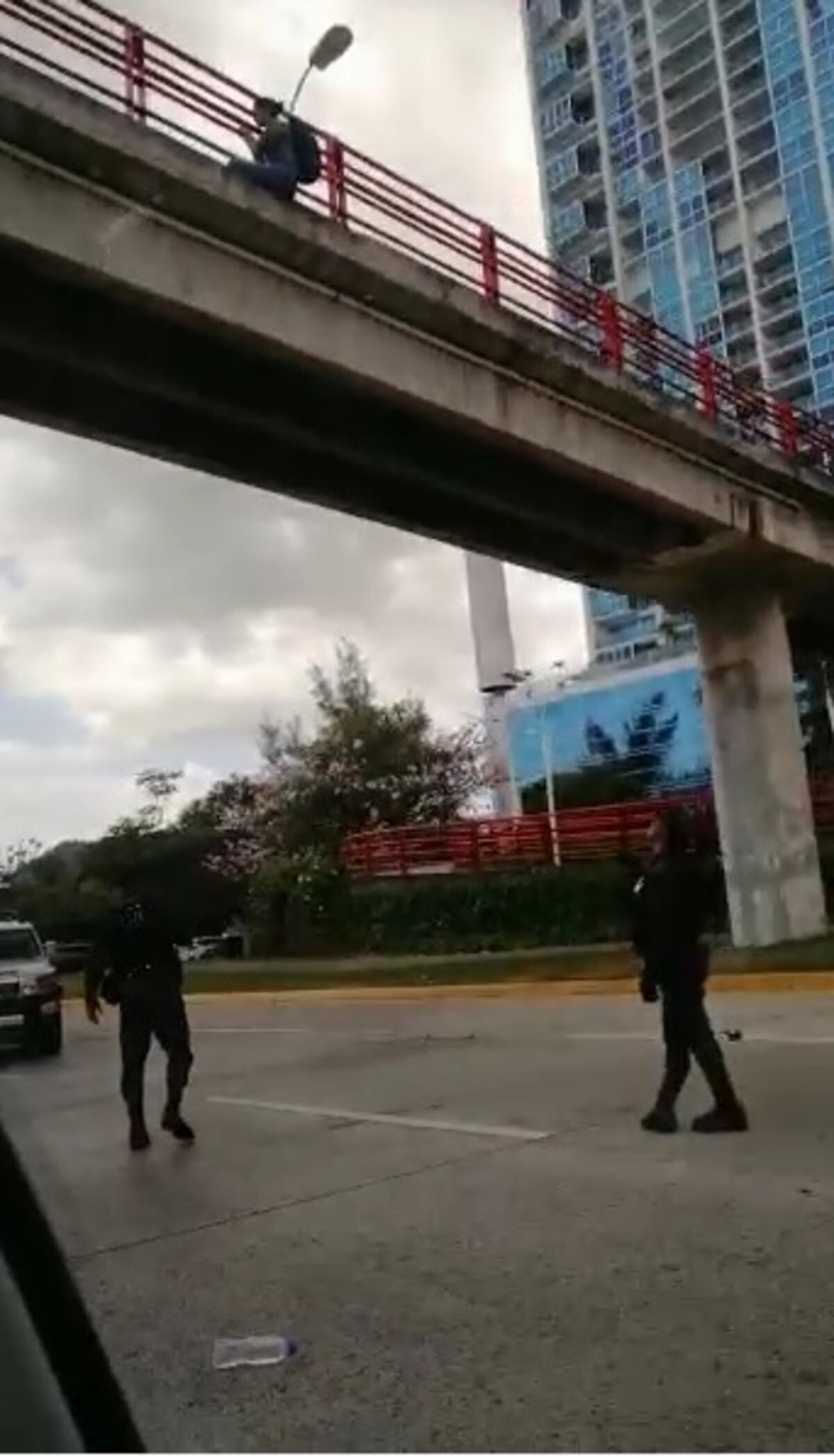 De película. Así fue el rescate de la mujer que amenazaba con lanzarse de un puente en la Cinta Costera. Video