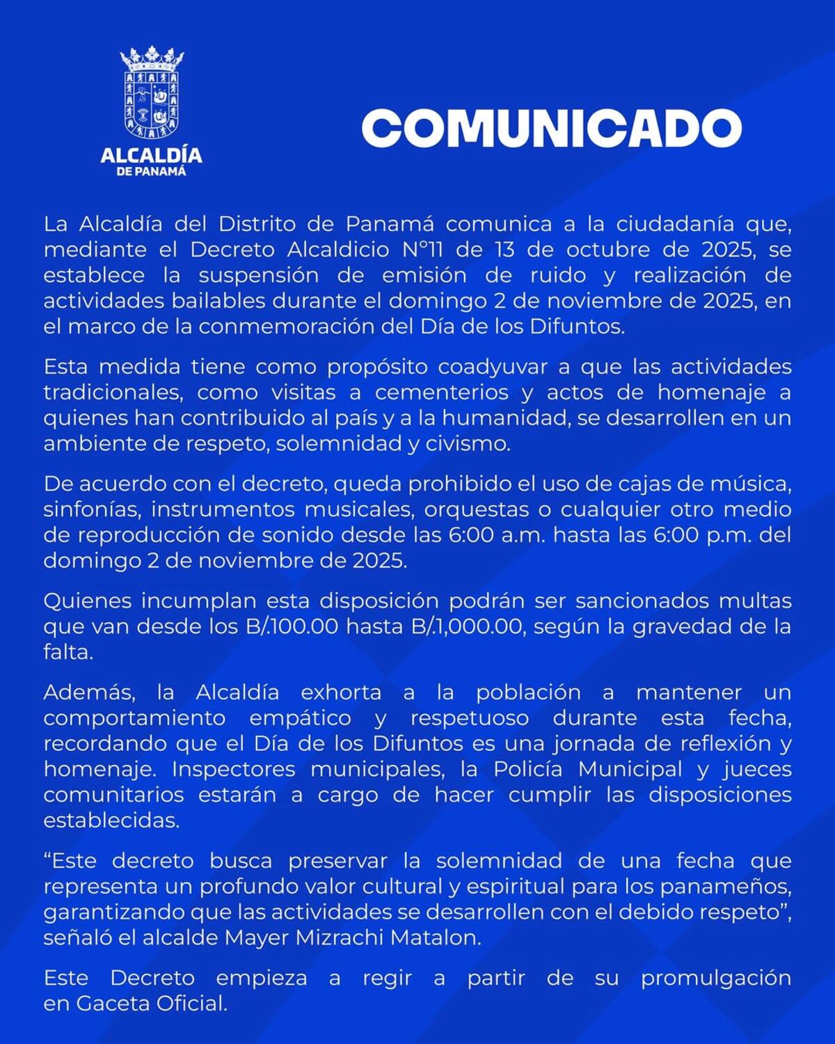Alcaldía suspende ruido, pero no menciona ley seca: así será el Día de los Difuntos según la Alcaldía